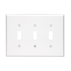 Leviton 80511-W 3-Gang 3-Toggle Midway Size Wall Plate, White