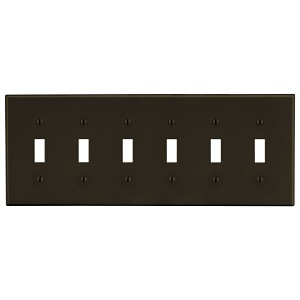 Hubbell P6 Wallplate, 6-Gang, 6-Toggle, Brown