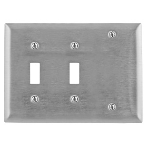 Hubbell SS213 Wall Plate, 3-Gang Switch/Blank, Stainless Steel