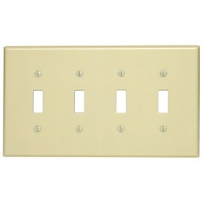 Leviton PJ4-I 4-Gang Switch Toggle Wall Plate, Midway Size, Thermoplastic, Ivory