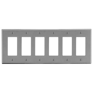 Hubbell P266GY 6-Gang Decora Wall Plate, Gray