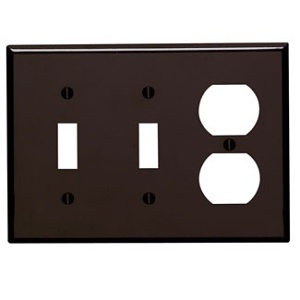 Leviton 85021 Wall Plate, 3-Gang, 2 Toggle / 1 Duplex, Brown
