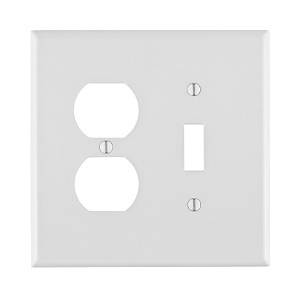 Leviton PJ18-W Wall Plate, 2-Gang Midway Size, One Duplex and One Toggle, White