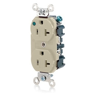 Leviton 8300-PLI 20A Duplex Receptacle / Outlet, Hospital Grade, Power Indication, Self-Grounding, Ivory