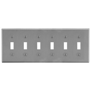 Hubbell P6GY 6-Gang Toggle Switch Wall Plate, Gray
