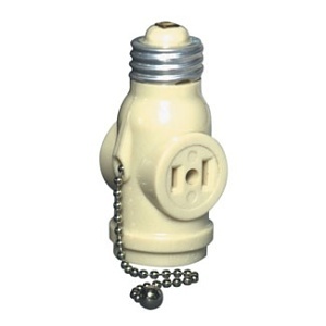 Leviton 1406-I Indoor 2-Pole, 2-Wire Lampholder to 2-Outlet Adapter with Pull Chain
