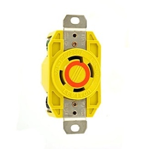Leviton 27CM-10 30A Flush Mount Locking Receptacle, Corrosion Resistant, Industrial Grade, 125/250V, Yellow