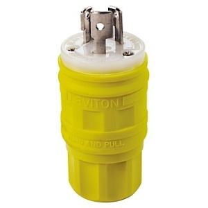 Leviton 24W49 Wetguard Plug Lock 2-Pole 3-Wire 15A 250V, Yellow