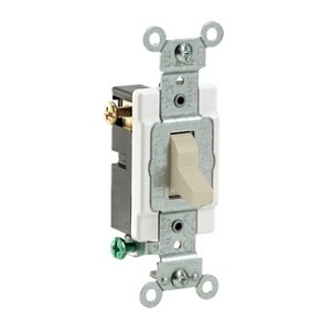 Leviton CS320-2I 20A 120/277V Toggle 3-Way AC Quiet Switch, Commercial Spec Grade, Grounding, Side Wired, Ivory