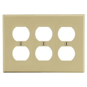 Hubbell P83I 3-Gang Duplex Wall Plate, Ivory