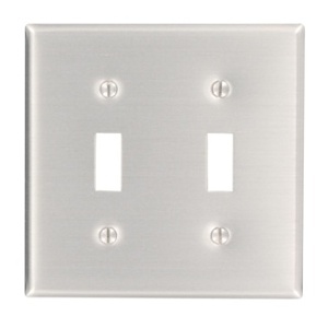 Leviton 83009 Wall Plate, Satin Finish Aluminum, Two Toggle Switches, Two-Gang Setup
