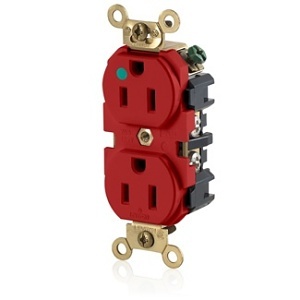 Leviton MRI82-R 15A Hospital Grade Magnetic Resonance Imaging Duplex Receptacle, Red