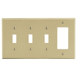 Hubbell P326I 4-Gang Wall Plate With Three Toggle And One Decorator, Ivory