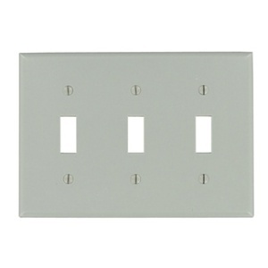 Leviton 87011 Wall Plate, 3-Gang, 3 Toggle, Standard Size, Gray