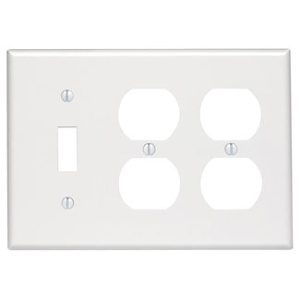 Leviton 80747-W Wall Plate, Three-Gang Configuration with One Toggle and Two Duplex Device Mounts, White