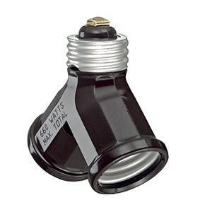 Leviton 128 Indoor Twin Light-Socket Adapter Converts Single Lampholder to Twin 660 W, Black