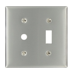 Leviton S112-N Stainless Steel Wall Plate, Standard Size, 2-Gang, 1 Toggle and 1 Blank Configuration