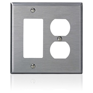 Leviton SJ826-40 Wall Plate, Satin 302 Stainless Steel, Accommodates One Decora and One Duplex Outlet