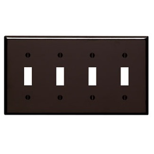 Leviton 85012 Wall Plate, Brown, Standard Size, 4 Gangs, 4 Toggles