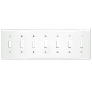 Leviton S601-W Wall Plate, 7-Gang, 7 Toggle, White