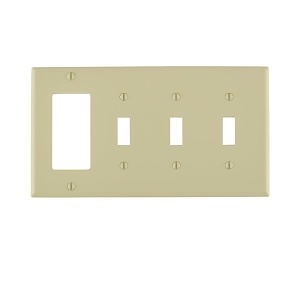 Leviton 80732-I Wall Plate, 4 Gangs, 3 Toggle and 1 Decorator, Ivory