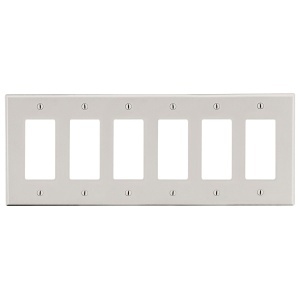 Hubbell P266LA 6-Gang Decorative Wall Plate, Light Almond