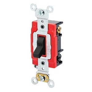 Leviton 1223-2E 20A 120/277V Toggle 3-Way AC Quiet Switch, Extra Heavy Duty Spec Grade, Self Grounding, Back and Side Wired, Ebony