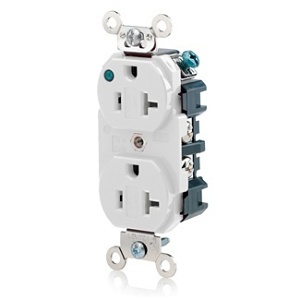 Leviton 8300-PLW 20A Duplex Receptacle / Outlet, Hospital Grade, Power Indication, Self-Grounding, White