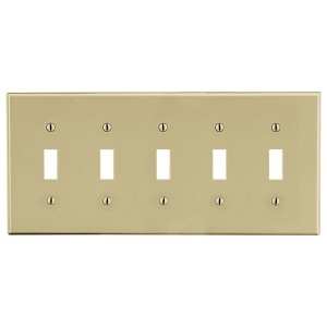Hubbell P5I 5-Gang Toggle Wall Plate, Ivory