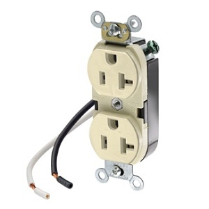 Leviton 5340-CI 20A 125V Duplex Receptacle Commercial Grade Pre-Wired Leads Self-Grounding, Ivory
