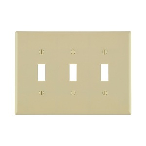 Leviton 80511-I 3-Gang 3-Toggle Midway Size Wall Plate, Ivory