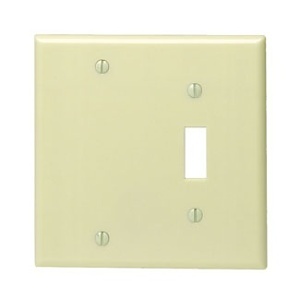 Leviton 86006 Wall Plate, Ivory, Standard Size, 2 Gangs, 1 Toggle and 1 Blank Configuration