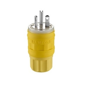 Leviton 14W17 Wetguard Plug, 2-Pole, 3-Wire, 20A, 347V, Yellow