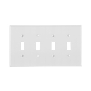 Leviton 80512-W Wall Plate, Midway Size, 4-Gang 4-Toggle Configuration, White