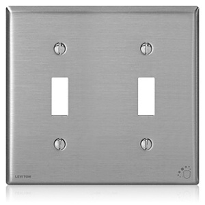 Leviton 84009-A40 Stainless Steel Antimicrobial Wall Plate, Standard Size, 2-Gang Toggle