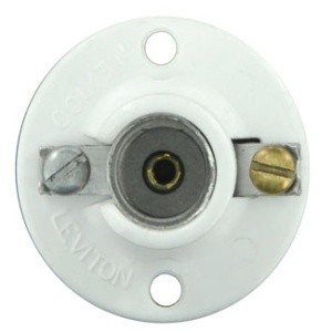 Leviton 10028 Candelabra Base, Keyless, Incandescent, Urea, Pony Cleat, Single Circuit, Open Terminal, White
