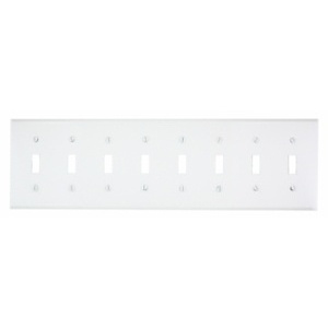 Leviton S602-W Wall Plate, 8-Gang, 8 Toggle, White