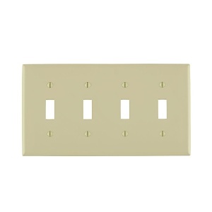 Leviton 80712-I Wall Plate, 4-Gang Toggle Switch, Ivory