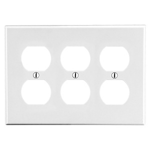 Hubbell P83W 3-Gang Duplex Outlet Wall Plate, White