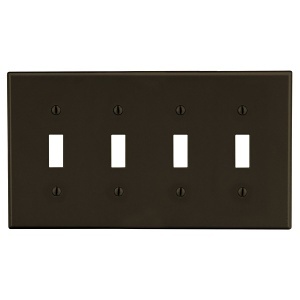 Hubbell P4 Wallplate, 4-Gang, 4-Toggle, Brown
