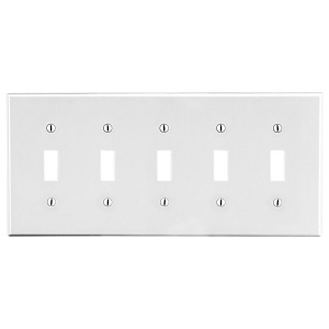 Hubbell P5W 5-Gang Toggle Switch Wall Plate, White