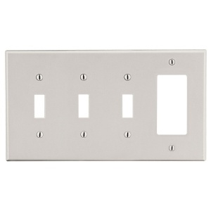 Hubbell P326LA Faceplates and Mounting Boxes, 4-Gang 3 Toggle 1 Decorator, Light Almond