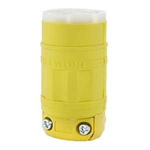 Leviton 1549 Dustguard Connector, 2-Pole, 3-Wire, 15A, 250V, Yellow