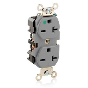 Leviton 8400-GY Hospital Grade Duplex Receptacle, 20A, 250V, Gray