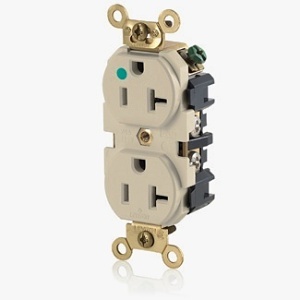 Leviton MRI83-I MRI Duplex Receptacle, 20A, 125V, Ivory