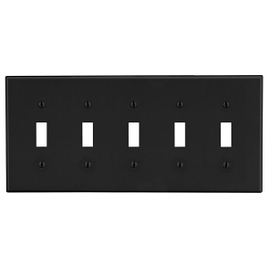 Hubbell P5BK 5-Gang Toggle Wall Plate, Black