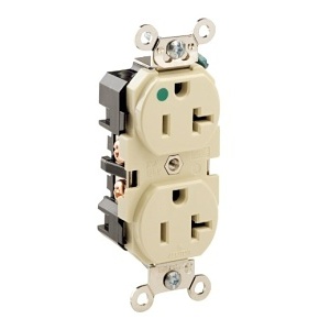 Leviton 8300-I 20A Duplex Receptacle / Outlet, Hospital Grade, Self-Grounding, Ivory