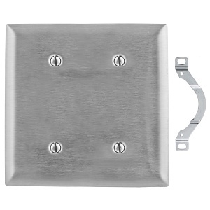 Hubbell SS24L 2-Gang Blank Strip Wall Plate, 430 Stainless Steel