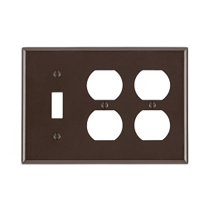 Leviton 85047 Wall Plate, 3-Gang, 1 Toggle / 2 Duplex, Standard Size, Brown