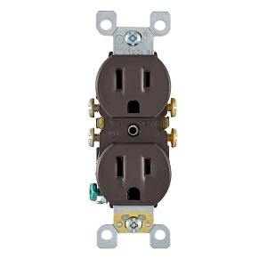 Leviton 5320-S Duplex Receptacle with Ears, Residential Grade, 2-Pole, 3-Wire, 15A, 125V, Brown